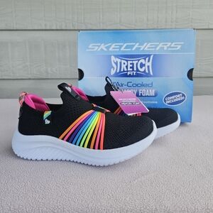 Skechers Ultra Flex 3.0 Rainbow Speed Toddler Girl SZ 11 Black Slip-On Sneaker